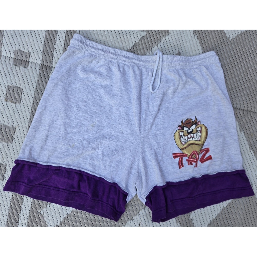 VTG Tazmanian Devil 100% Cotton Shorts Made In USA Size L Purple Gray
